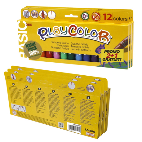 2 packs de 12 Couleurs Playcolor Basic One Gouache Solide + 1 Offert